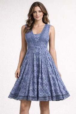 Sundance Blue True Essence Lace Crochet Sleeveless Fit and Flare Midi Dress